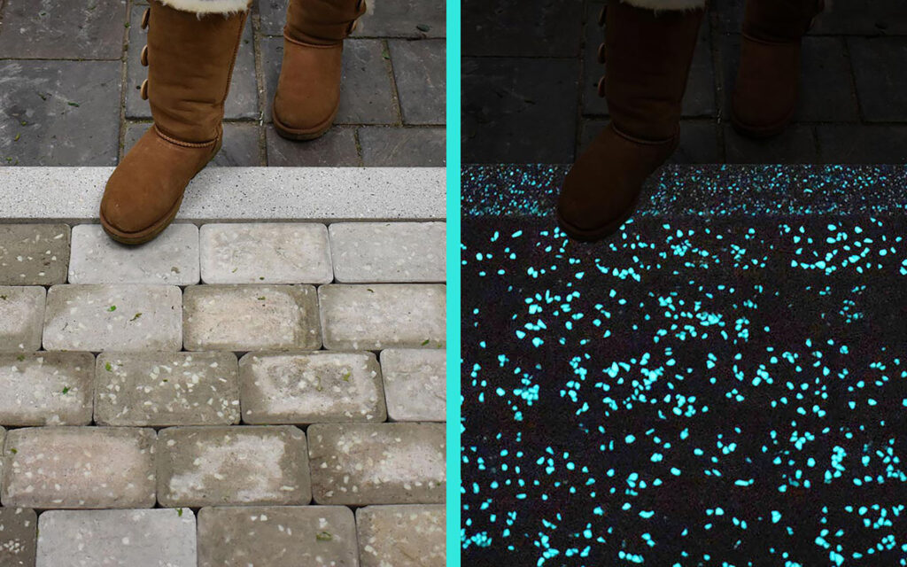 Day & Night view while stepping onto Glow Path Pavers